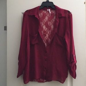 Burgundy top with lace backing